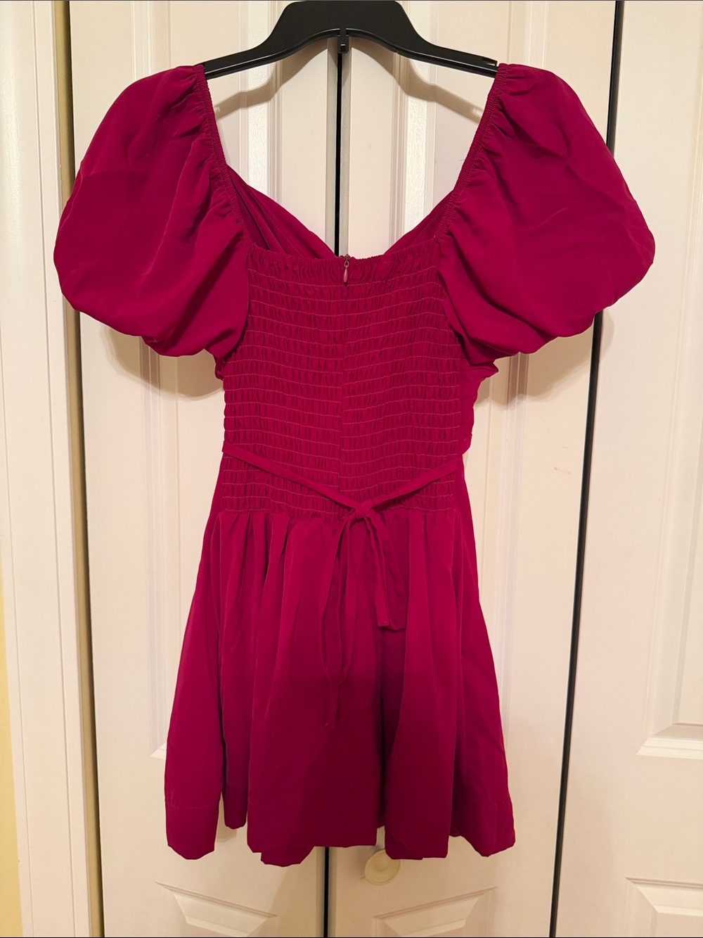 Fuchsia Puff Sleeve Mini Dress with Cutout Waist – Size S - Picture 5 of 5